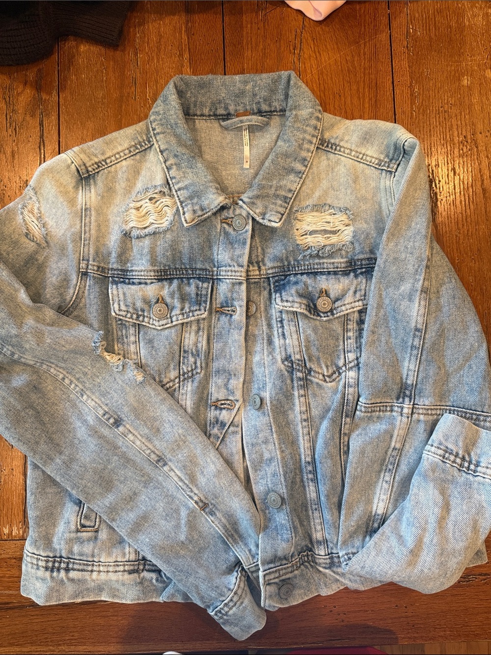 Free People Light Blue Distressed Denim Jacket